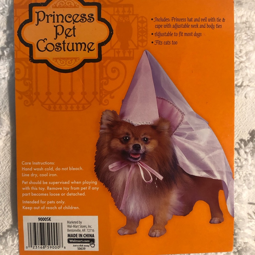 Vintage Pet Halloween costume Princess hat and veil with tie and cape Pink Small